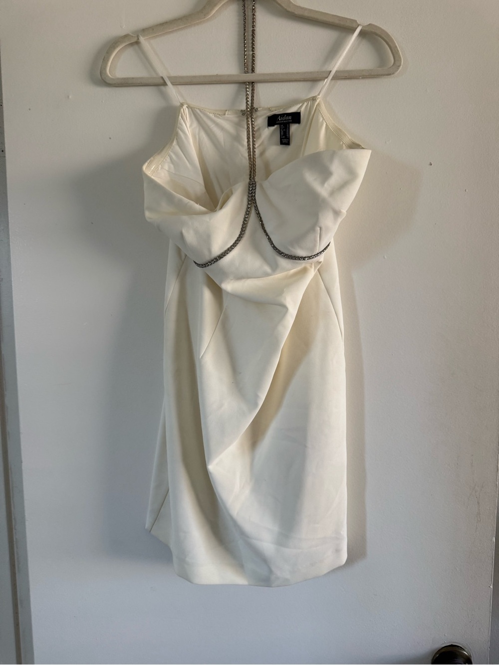 Aidan Mattox Ivory Draped Satin Mini with Chain Trim